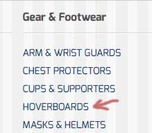 Gear and Footwear Screenshot with Hoverboards Link