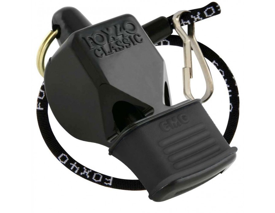 Referee Whistle Fox 40 Classic CMG Cushioned Mouth Grip on a RefStuff Elasticated Wrist Lanyard