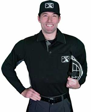 MiLB Smitty V2 MLB Replica Long Sleeve Umpire Shirt - Black with Charcoal Grey