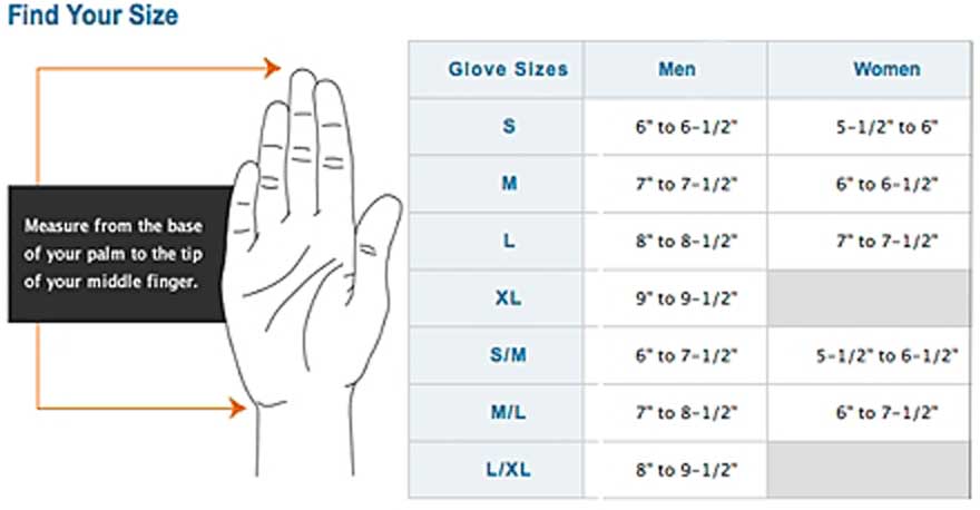 nike women's gloves size chart